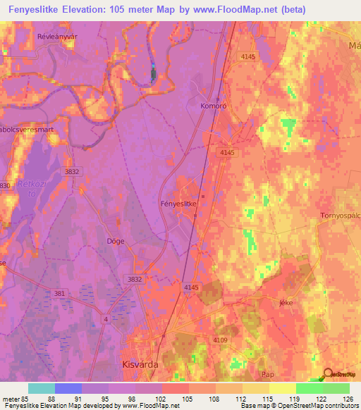 Fenyeslitke,Hungary Elevation Map