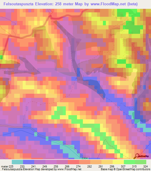 Felsoutaspuszta,Hungary Elevation Map