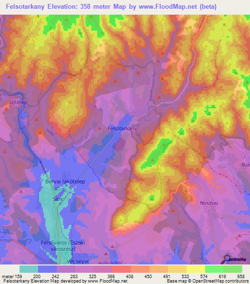 Felsotarkany,Hungary Elevation Map