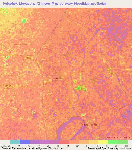 Felsohek,Hungary Elevation Map