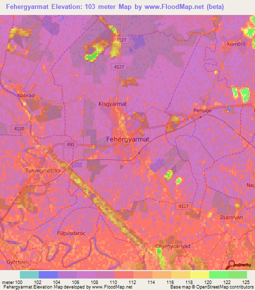 Fehergyarmat,Hungary Elevation Map