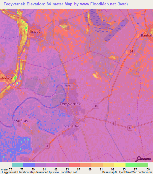 Fegyvernek,Hungary Elevation Map