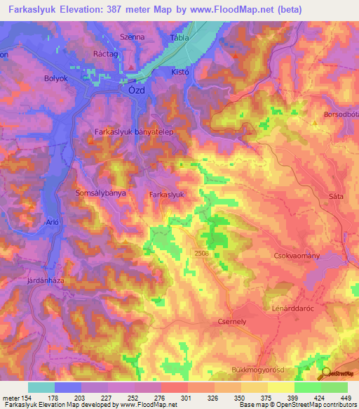 Farkaslyuk,Hungary Elevation Map