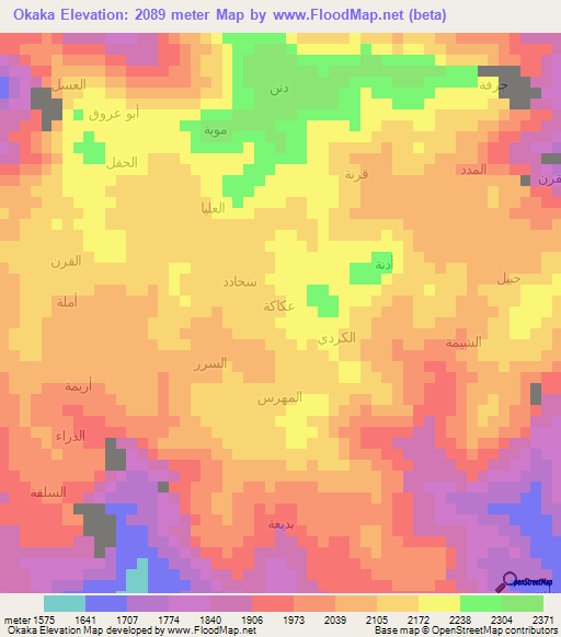 Okaka,Yemen Elevation Map