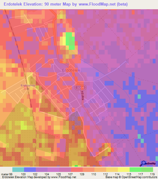 Erdotelek,Hungary Elevation Map