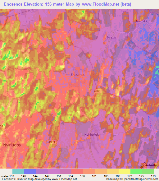 Encsencs,Hungary Elevation Map