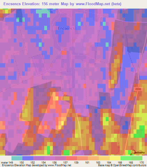 Encsencs,Hungary Elevation Map