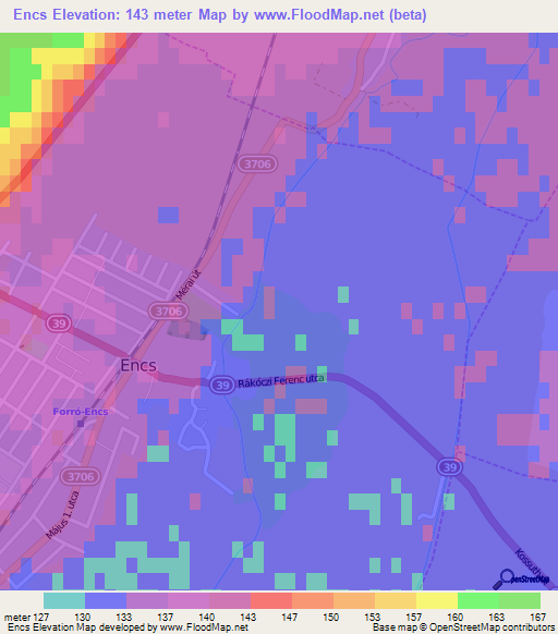 Encs,Hungary Elevation Map