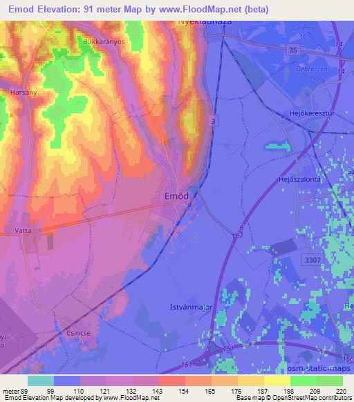 Emod,Hungary Elevation Map