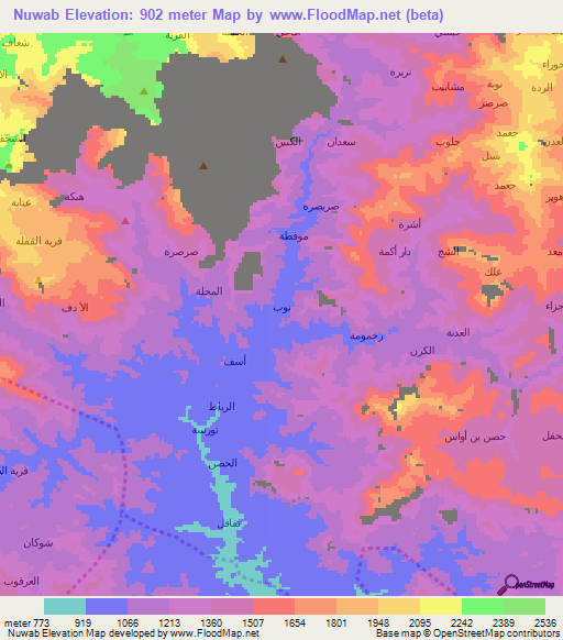 Nuwab,Yemen Elevation Map
