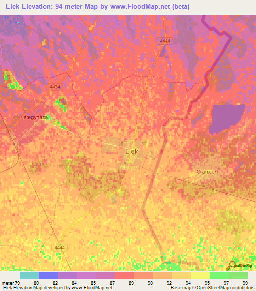 Elek,Hungary Elevation Map