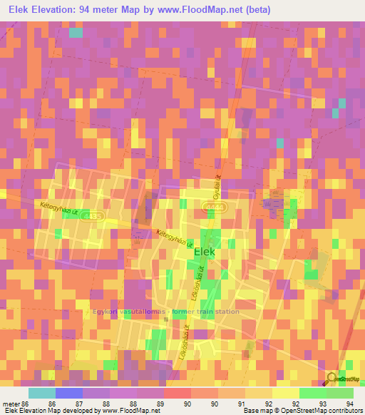 Elek,Hungary Elevation Map