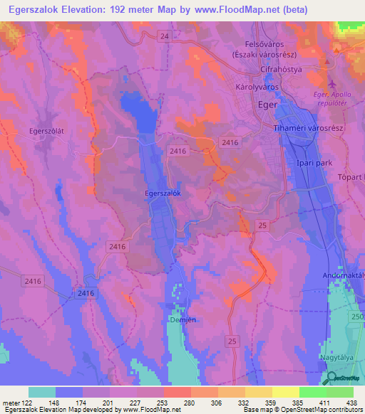 Egerszalok,Hungary Elevation Map