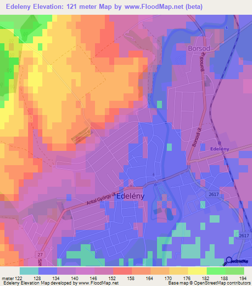 Edeleny,Hungary Elevation Map