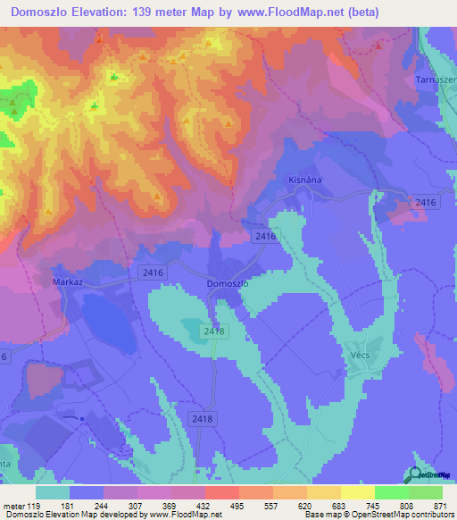 Domoszlo,Hungary Elevation Map