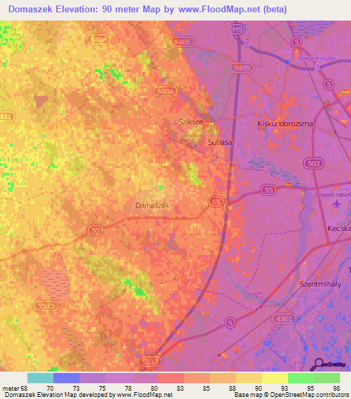 Domaszek,Hungary Elevation Map