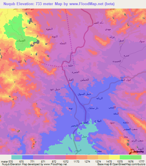 Nuqub,Yemen Elevation Map