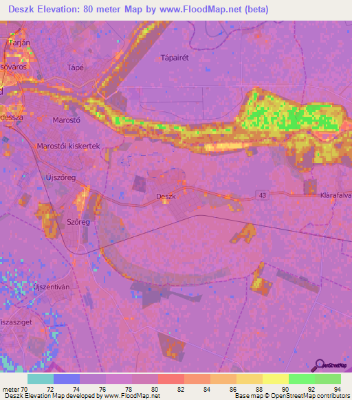 Deszk,Hungary Elevation Map