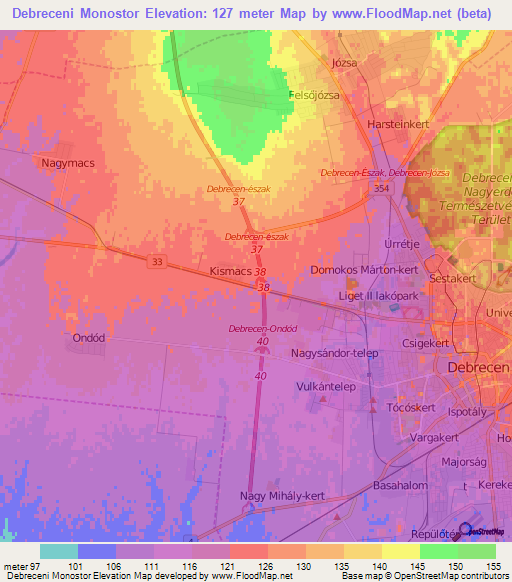 Debreceni Monostor,Hungary Elevation Map