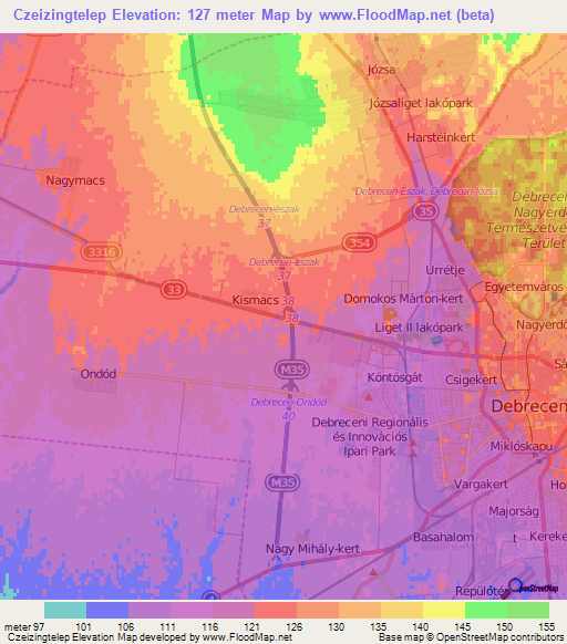 Czeizingtelep,Hungary Elevation Map