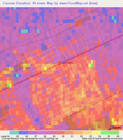 Csorvas,Hungary Elevation Map