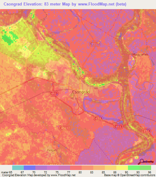 Csongrad,Hungary Elevation Map