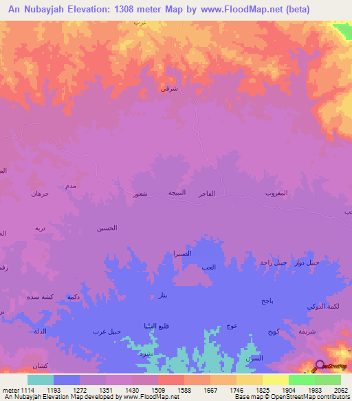 An Nubayjah,Yemen Elevation Map