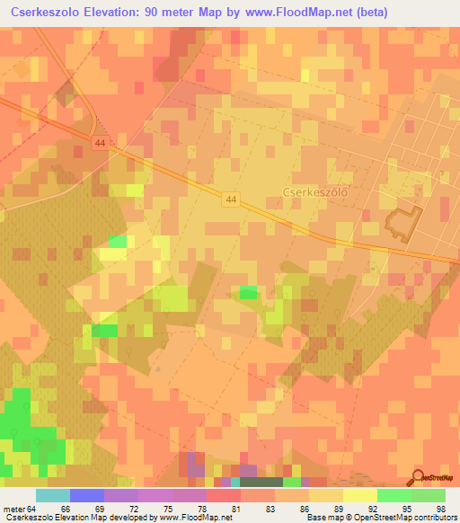 Cserkeszolo,Hungary Elevation Map