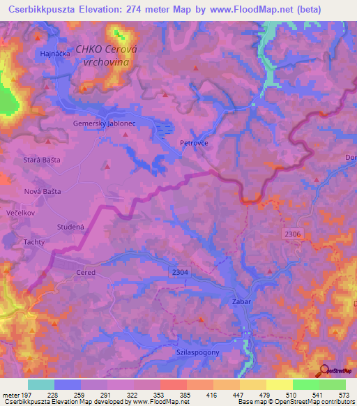 Cserbikkpuszta,Hungary Elevation Map