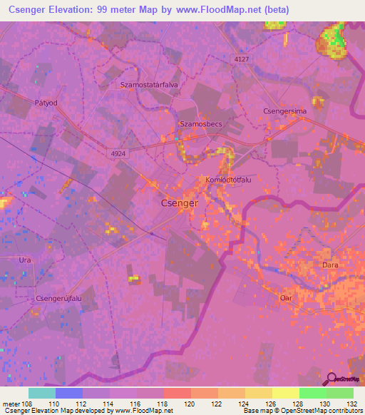 Csenger,Hungary Elevation Map