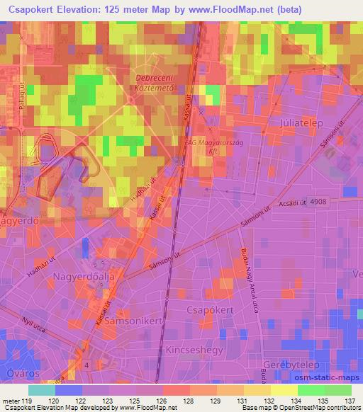 Csapokert,Hungary Elevation Map