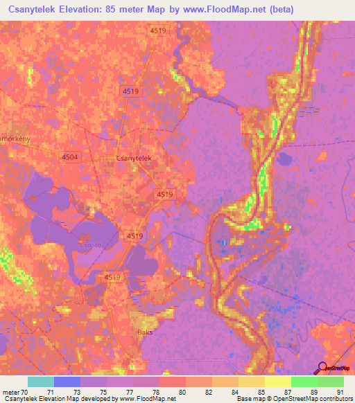 Csanytelek,Hungary Elevation Map