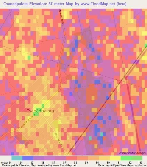 Csanadpalota,Hungary Elevation Map