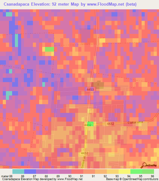 Csanadapaca,Hungary Elevation Map