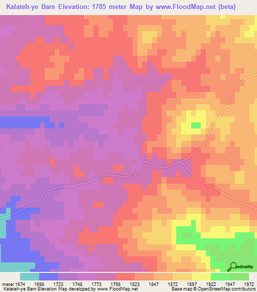 Kalateh-ye Bam,Iran Elevation Map