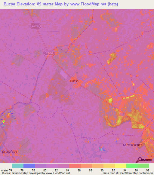 Bucsa,Hungary Elevation Map