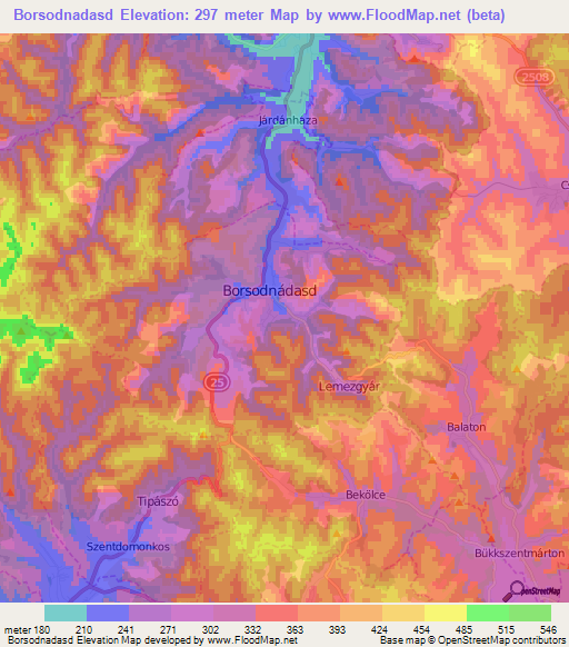 Borsodnadasd,Hungary Elevation Map