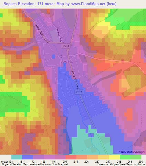 Bogacs,Hungary Elevation Map