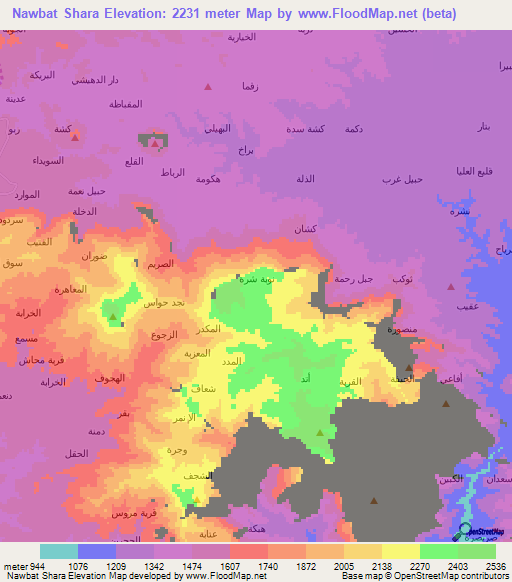 Nawbat Shara,Yemen Elevation Map
