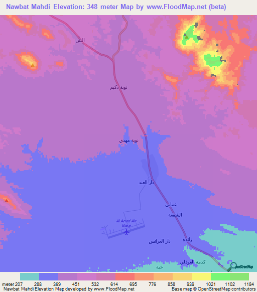 Nawbat Mahdi,Yemen Elevation Map