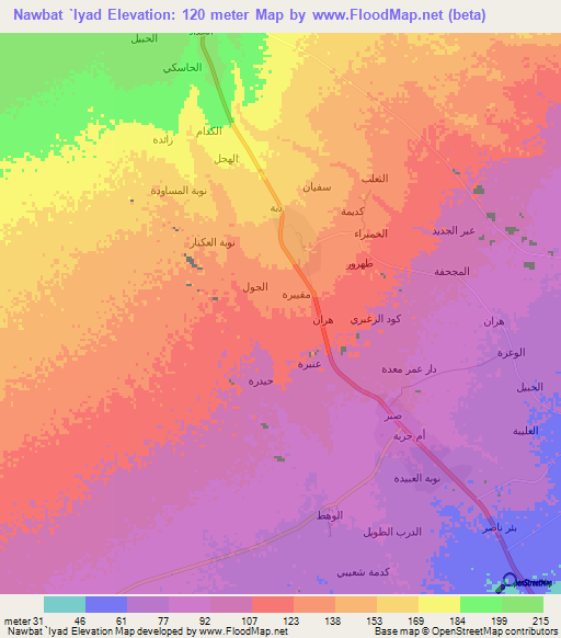 Nawbat `Iyad,Yemen Elevation Map