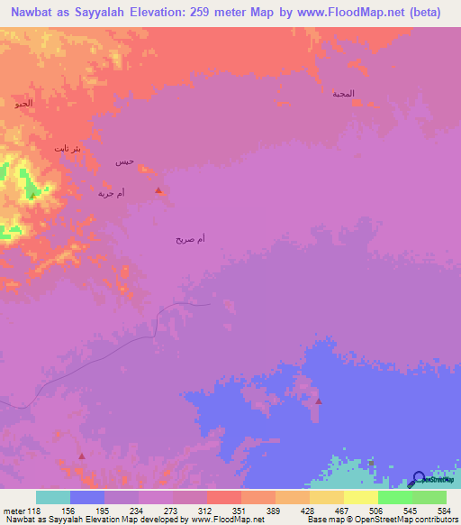 Nawbat as Sayyalah,Yemen Elevation Map