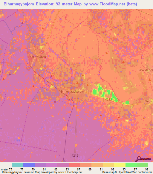 Biharnagybajom,Hungary Elevation Map