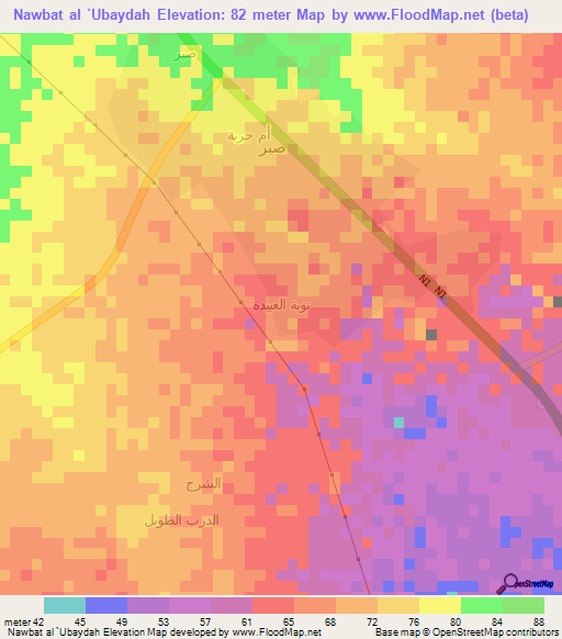 Nawbat al `Ubaydah,Yemen Elevation Map