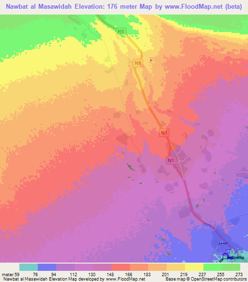 Nawbat al Masawidah,Yemen Elevation Map