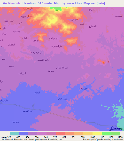 An Nawbah,Yemen Elevation Map