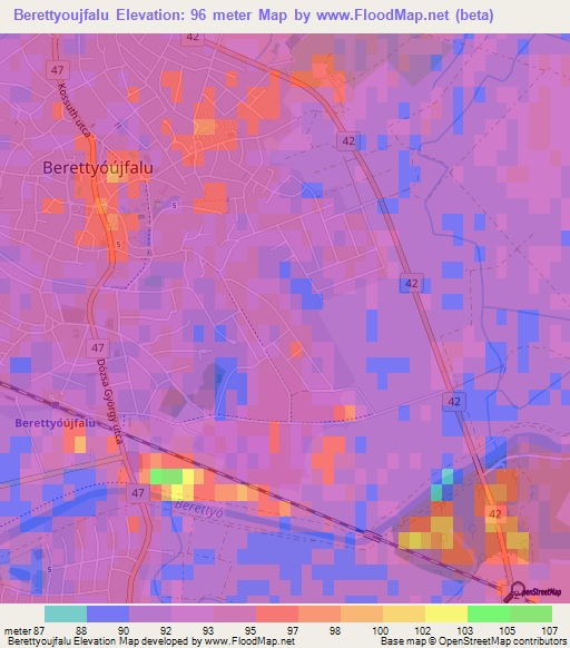 Berettyoujfalu,Hungary Elevation Map