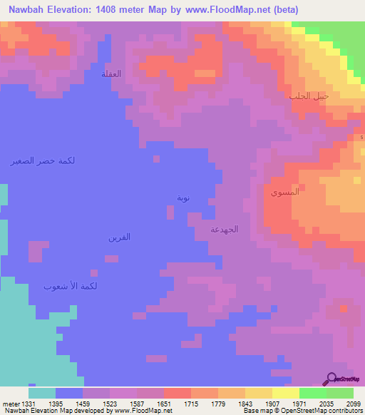 Nawbah,Yemen Elevation Map