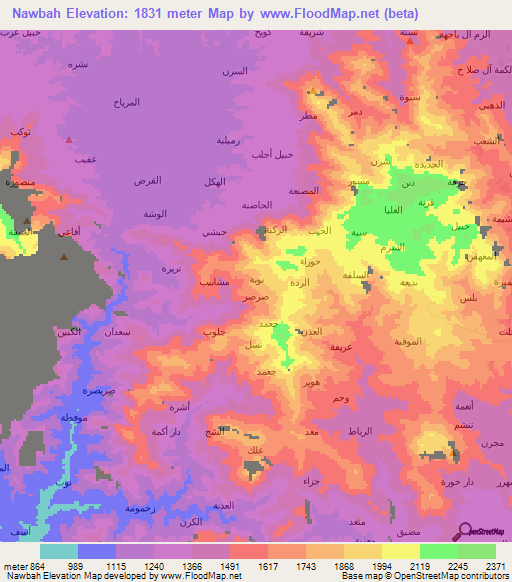Nawbah,Yemen Elevation Map