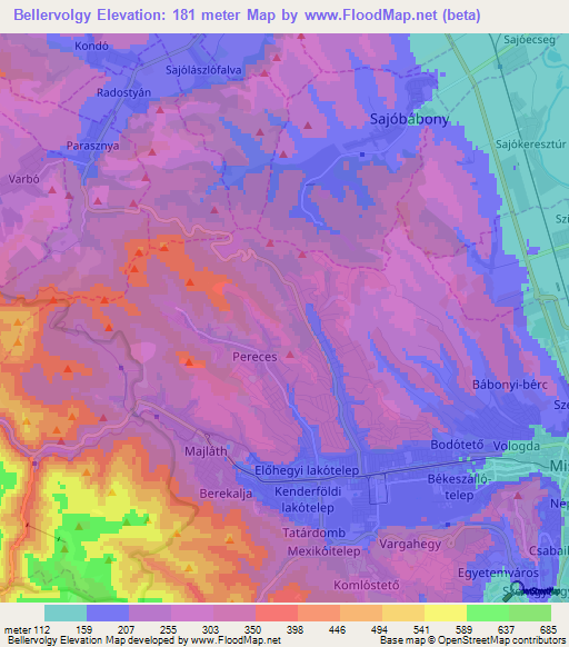 Bellervolgy,Hungary Elevation Map